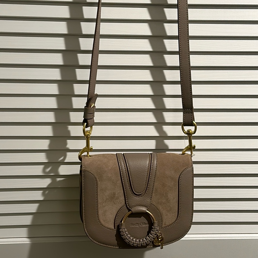 See by Chloe Hana Small Leather & Suede Crossbody in Motty Gray/Gold.